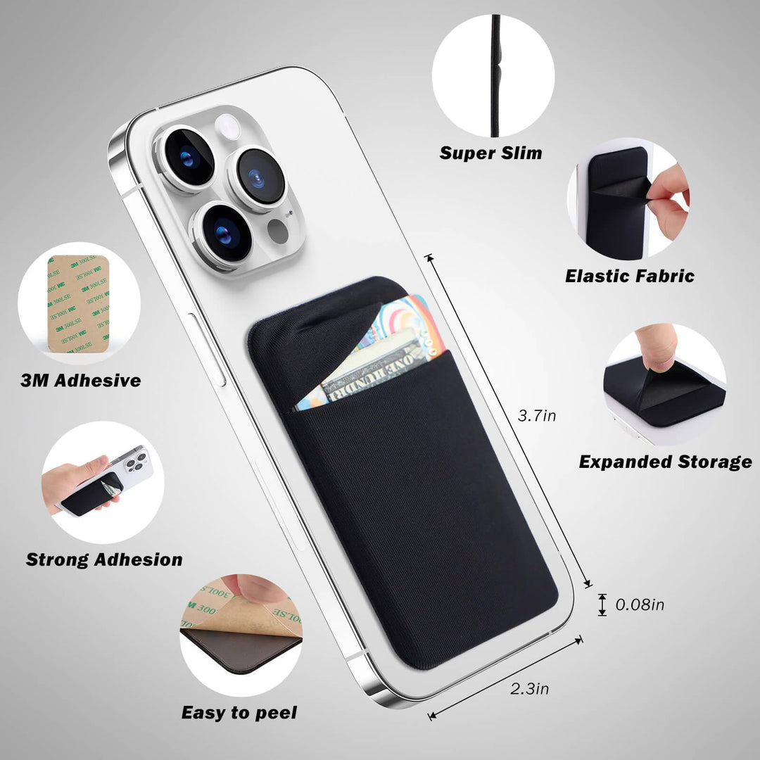 3Pack Cell Phone Card Holder Pocket for Back of Phone,Stretchy Stick on Wallet Credit Card ID Case Pouch Sleeve Self Adhesive Sticker with Flap for iPhone Samsung Galaxy-2Black+1Navy Blue
