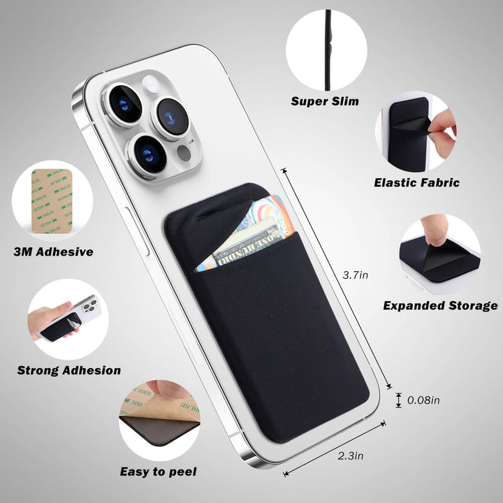 3Pack Cell Phone Card Holder Pocket for Back of Phone,Stretchy Stick on Wallet Credit Card ID Case Pouch Sleeve Self Adhesive Sticker with Flap for iPhone Samsung Galaxy-2Black+1Navy Blue