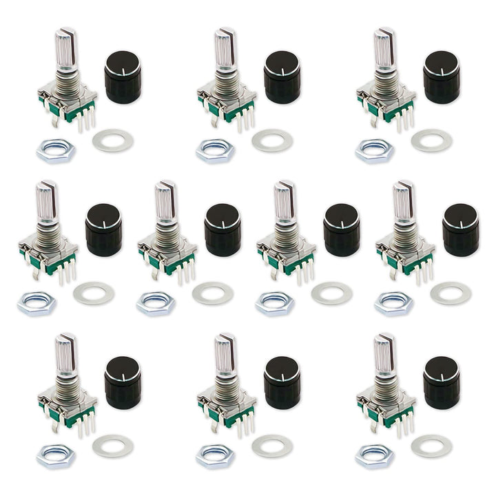10 Set 360 Degree EC11 Rotary Encoder - Digital Potentiometer with 20mm Code Push Button Switch and Knob Cap for Arduino