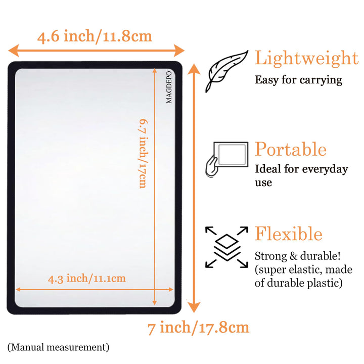 MAGDEPO Page Magnifying Sheet 3X Lightweight Flat Optical Plastic Fresnel Lens with Handy Card Size Magnifier Lenses for Seniors Reading Small Prints, Maps, Books, Bible, Magazines, etc.
