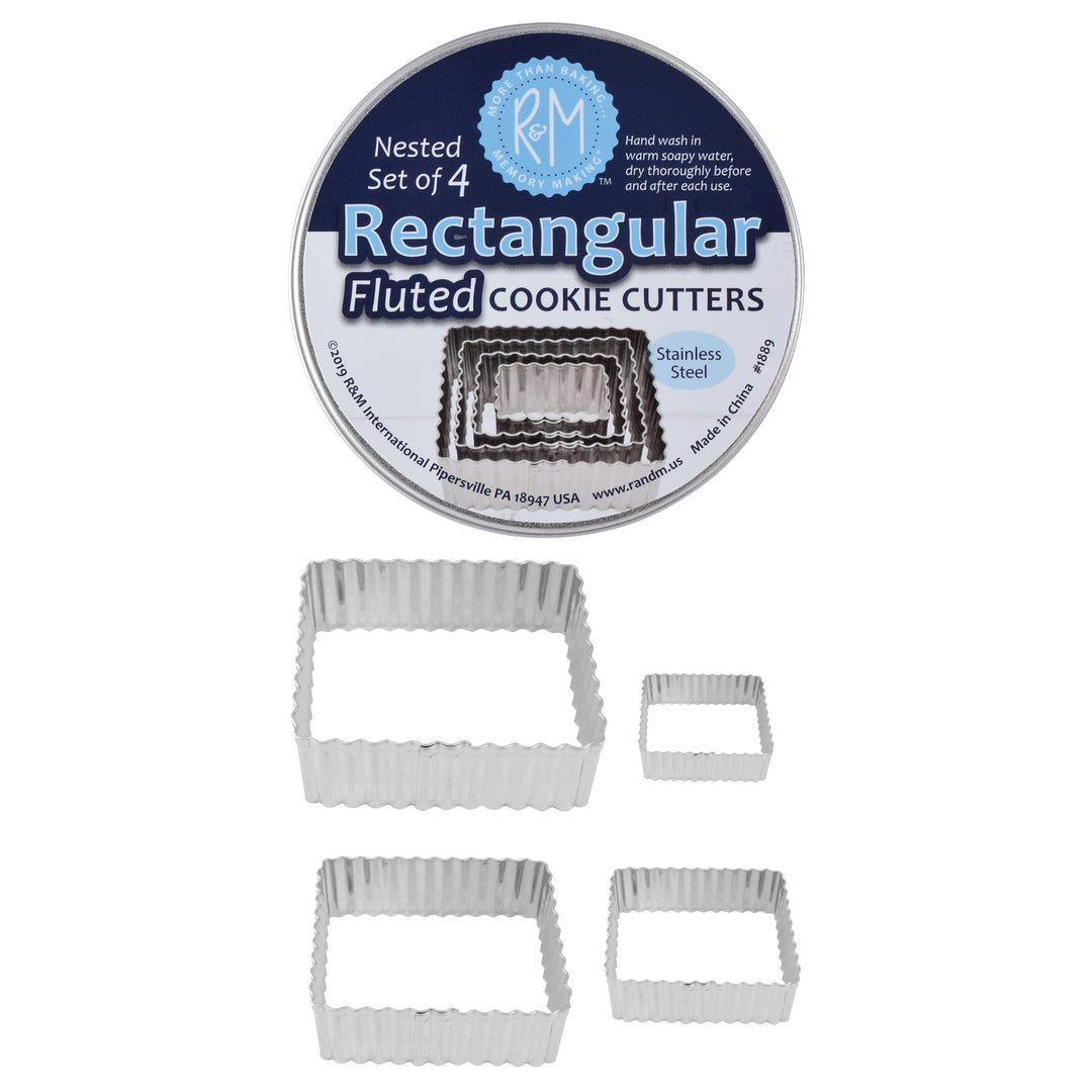 R&amp;M International Fluted Rectangle Cookie and Biscuit Cutters, Tinplated Steel, Assorted Sizes, Set of 4