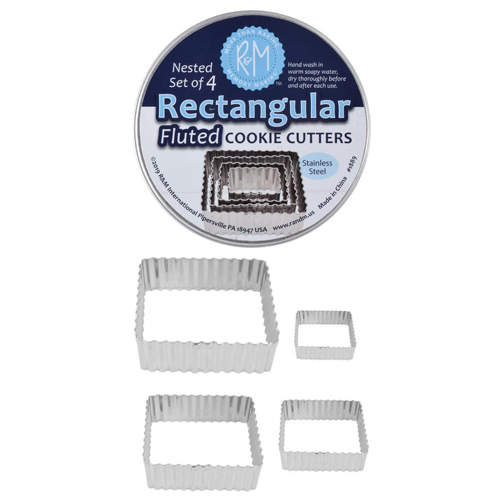R&amp;M International Fluted Rectangle Cookie and Biscuit Cutters, Tinplated Steel, Assorted Sizes, Set of 4