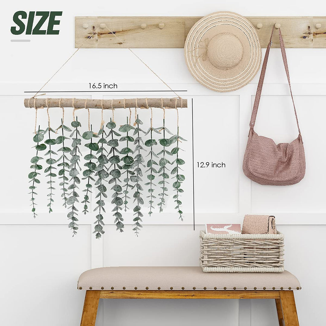 Artificial Eucalyptus Wall Hanging Decor, Fake Eucalyptus Leaves Hanging Wall Plants Greening Farmhouse Rustic Boho Wall Decor for Nursery Bedroom Living Room Kitchen and Bathroom Decor