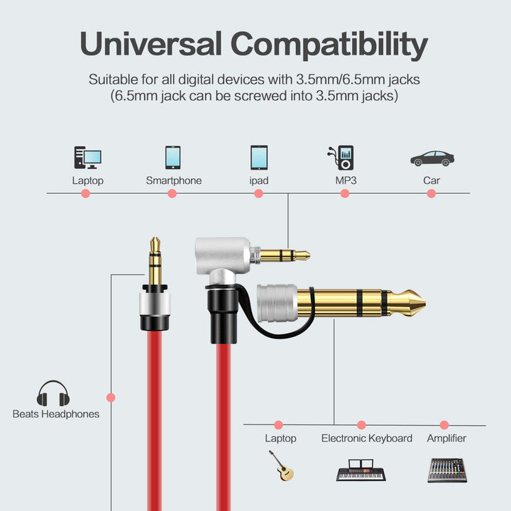 Replacement Red Aux Auxiliary Pro and Detox Edition Cable Wire Cord for Monster Solo Beats Studio Headphones by Dr Dre Solo Studio Solohd Headphones Cable