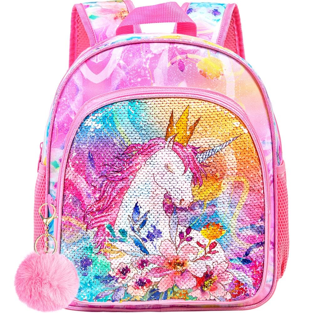 Toddler Backpack for Girls, 12 Cute Unicorn Sequin Preschool Bookbag, Kindergarden School bag for little Kids