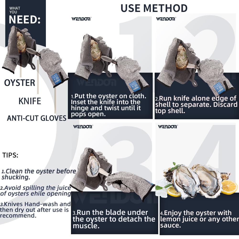 Oyster Knife Shucker Set Oyster Shucking Knife and Gloves Cut Resistant Level 5 Protection Seafood Opener Kit Tools Gift(2knifes+2Glove+1Cloth)
