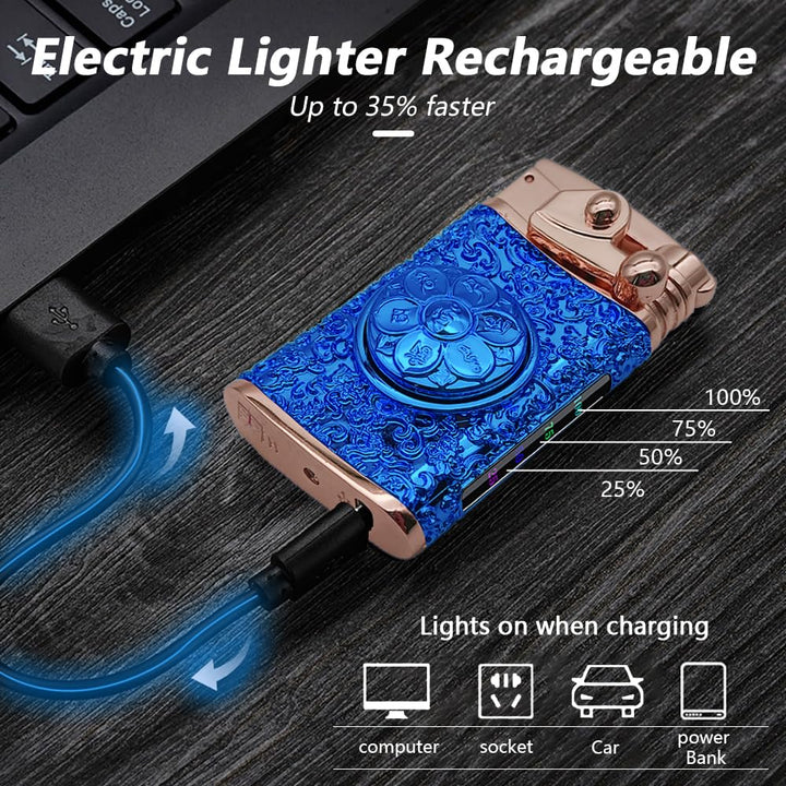 Electric Lighter Rechargeable USB Plasma Lighter Vintage Cool Flameless Windproof Dual Arc Lighter Electronic Candle Lighter with LED Power Display for Candle, Incense, Fireworks (Black)