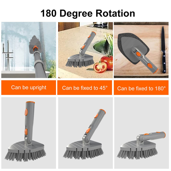 Multi Purpose Scrub Brush with Long Handle, 59“ Tub and Tile Scrubber Brush, 2 in 1 Shower Cleaning Brush &amp; Sponge, Stiff Bristles Cleaner Tool for Cleaning Bathroom Shower Bathtub Wall