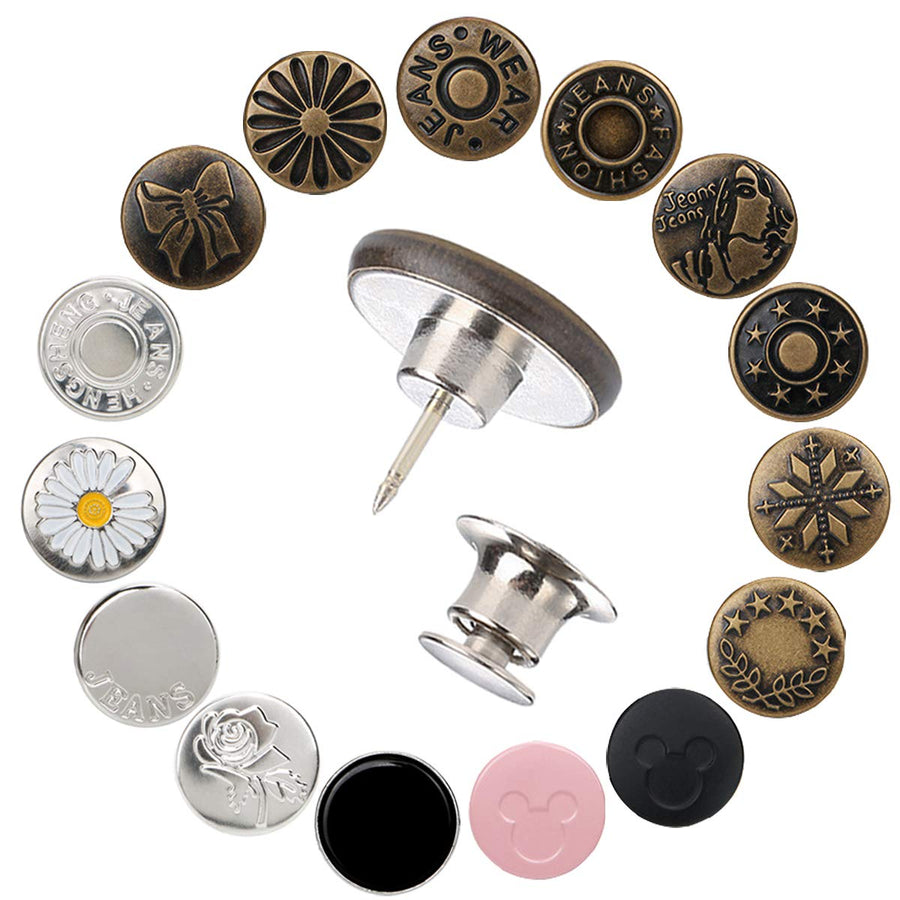 Adjustable Jeans Button Pins Instant, 16 Sets Button Pins for Jeans No Sew Detachable Pants Waist Instant Button in Seconds DIY(17mm)