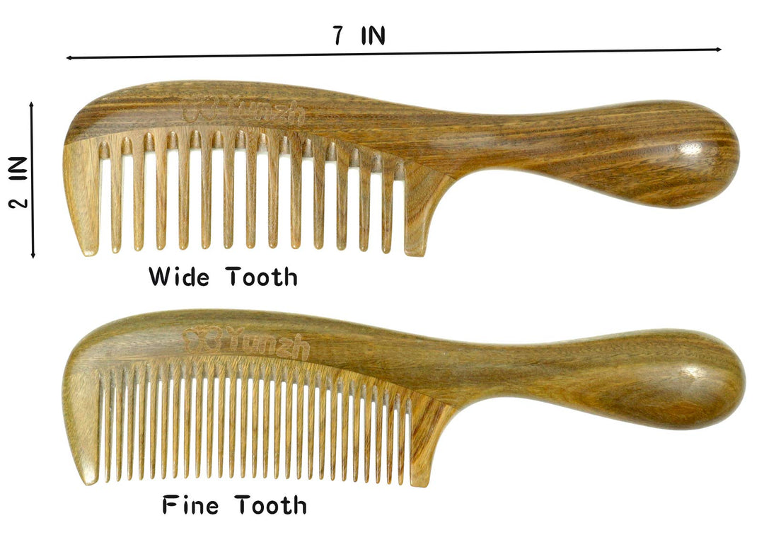 YunZh Fine Tooth Comb for Curly Hair,Natural Green Sandalwood Wooden Comb for Women Men