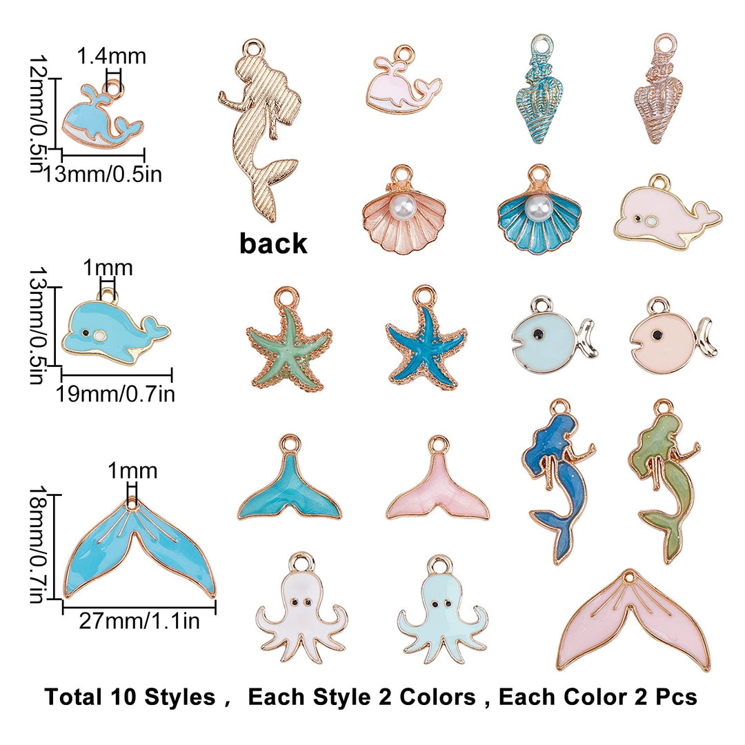 SUNNYCLUE 1 Box 40pcs 10 Styles Ocean Charms Set Mermaid Whale Tail Spiral Shell Sea Stars Octopus Fish Alloy Enamel Charms Pendants for DIY Earrings Necklace Bracelet Making Accessories