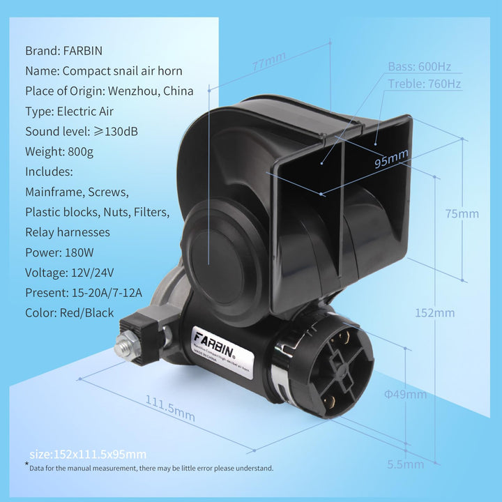 Air Horn for Truck,Compact Electric Train Horn,Car Horn 12V 150db Super Loud with Wiring Harness,for Any 12V Vehicles