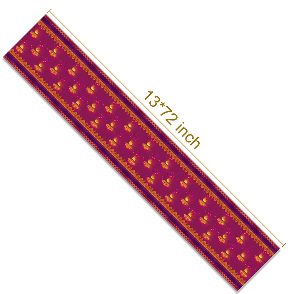 Linen 13x72'' Diwali Table Runner Indian Festival of Lights Decoration for Kitchen Dinning Room Decor
