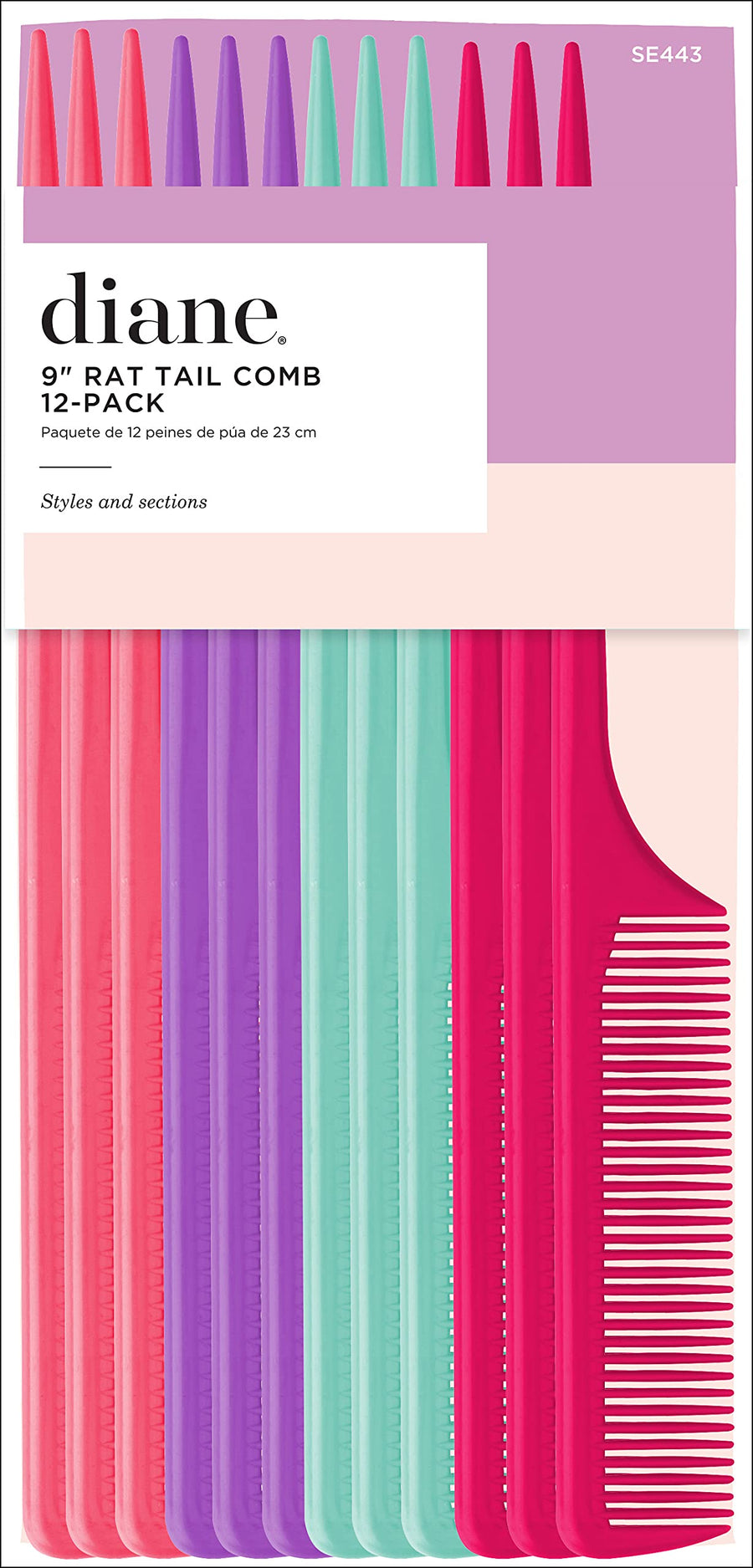 Rat Tail Comb Assorted, 9 Inch, 12 Count