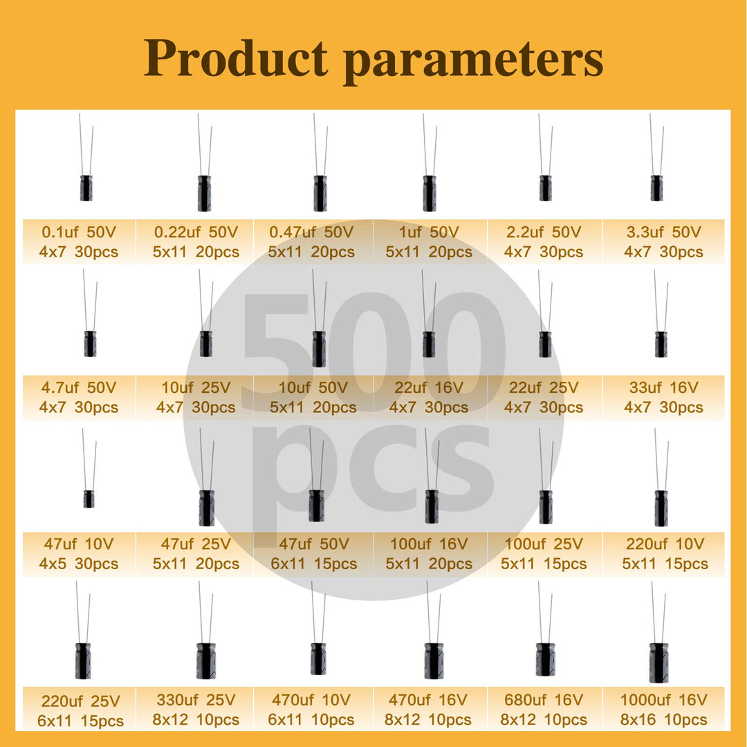500Pcs 24Values Electrolytic Capacitor Assortment Kit 1