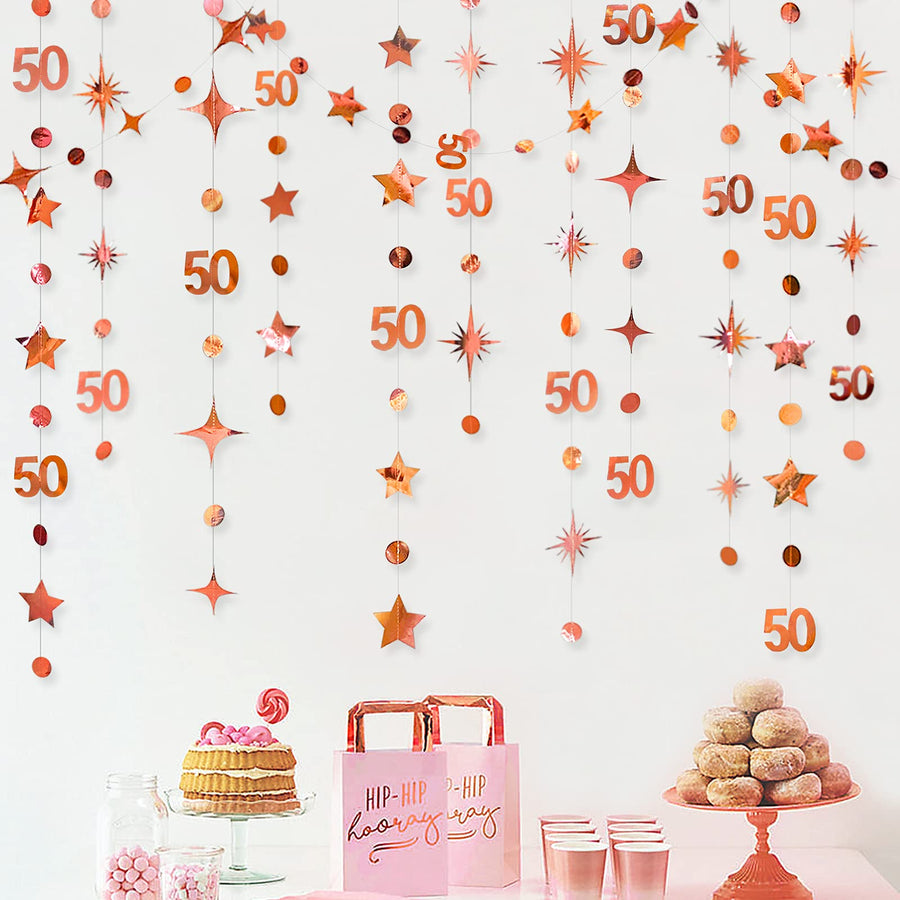 Rose Gold 50th Birthday Decorations Number 50 Circle Do