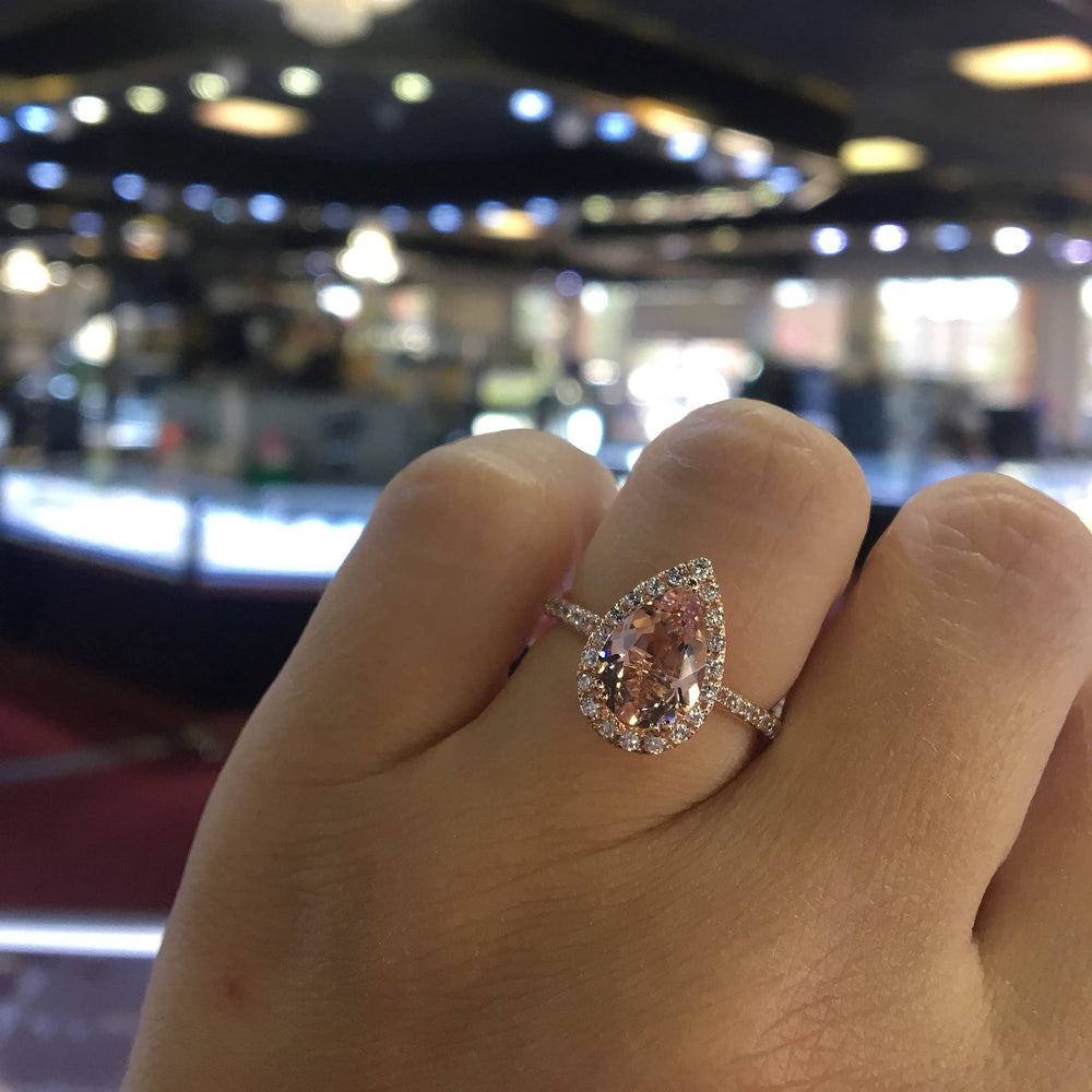 Weishu Women's 925 Sterling Silver pear Cut 5ct Pink Cubic Zirconia Ring Cocktail Engagement Wedding Ring Promise Aura Single Stone Engagement Ring (US Code 8)