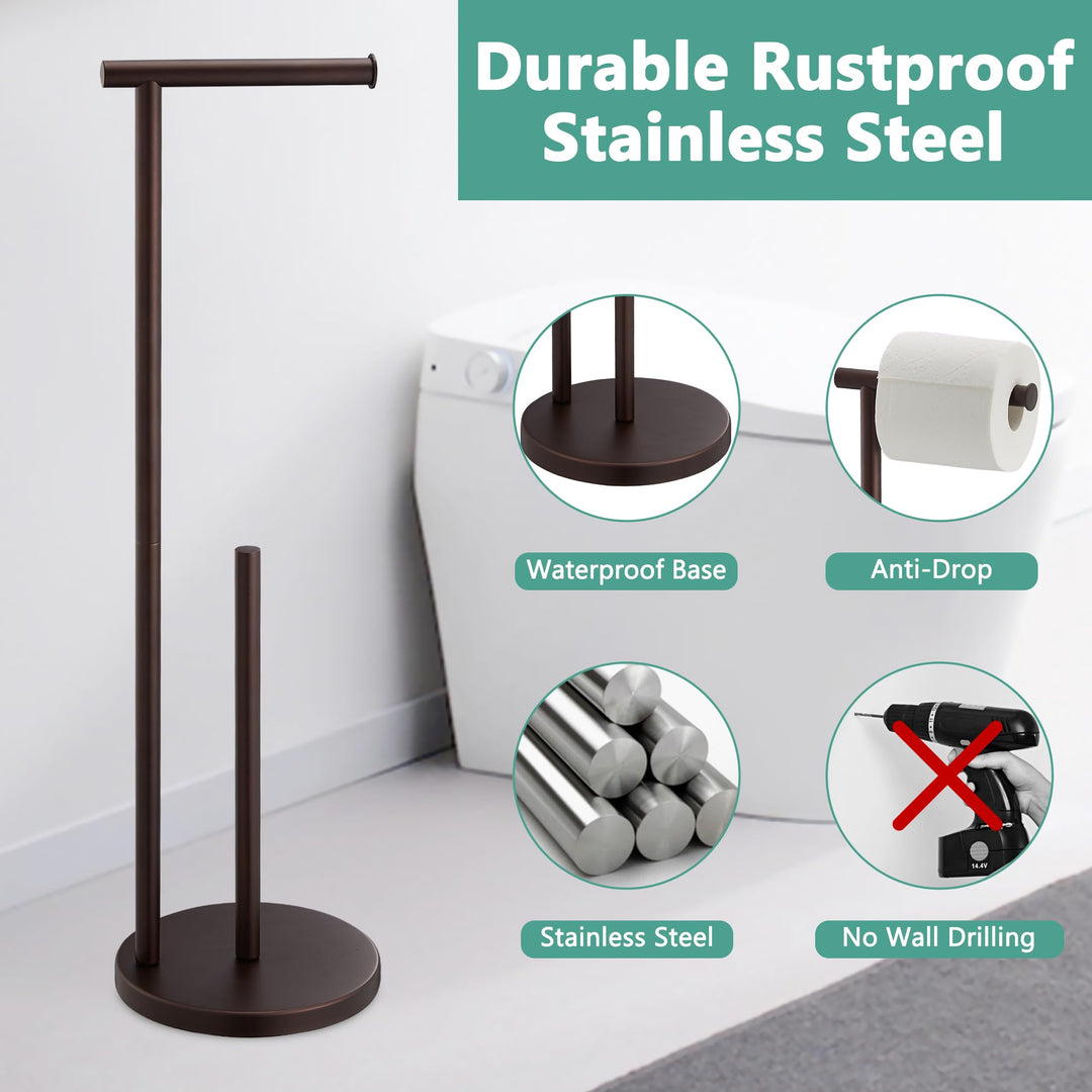Free Standing Toilet Paper Holder Stand, Oil Rubbed Bronze Toilet Paper Holder with Storage for Jumbo Mega,