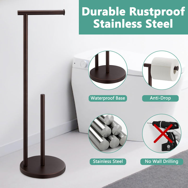 Free Standing Toilet Paper Holder Stand, Oil Rubbed Bronze Toilet Paper Holder with Storage for Jumbo Mega,