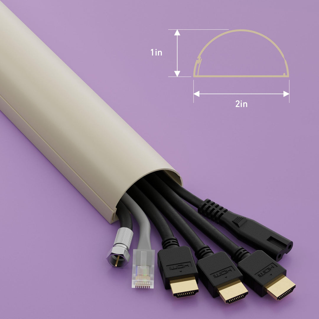 Half Round Cord Hider, Patented Cable Cover, Hide TV Wall Mount Wires, Raceway for Cords, Decorative Wire Covers, Paintable, Adhesive Cable Concealer, 2in W x 1in H x 39in L, Beige