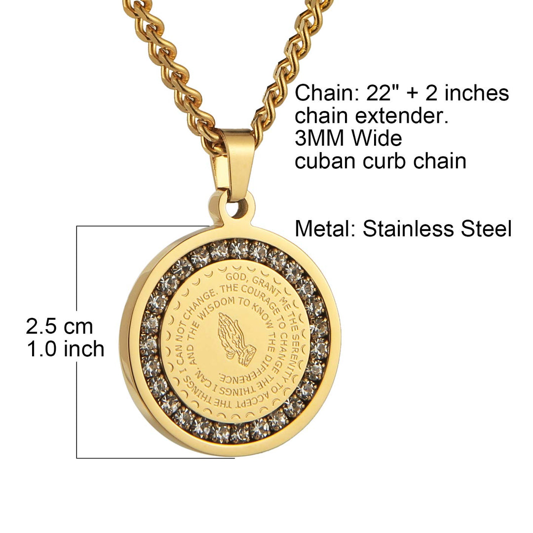 HZMAN Serenity Prayer Cross Stainless Steel Pendant Nec