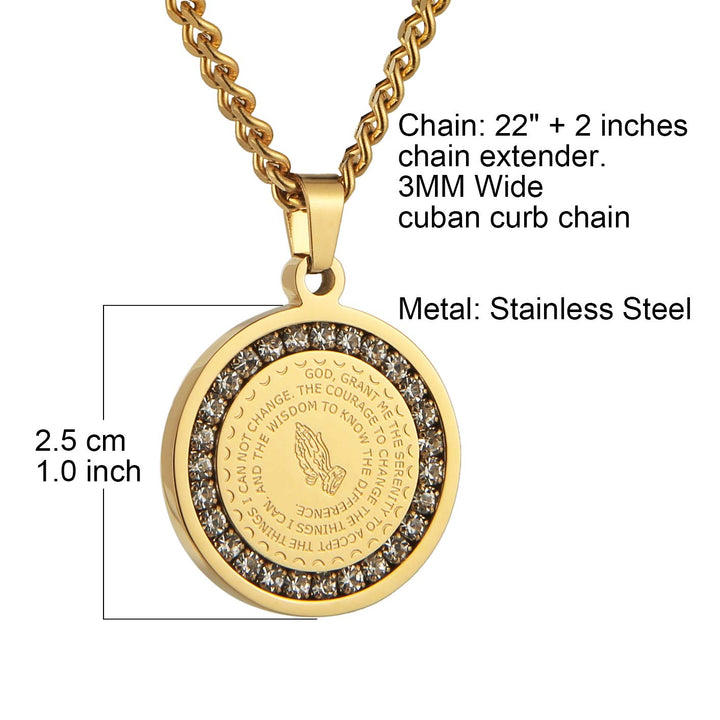 HZMAN Serenity Prayer Cross Stainless Steel Pendant Nec