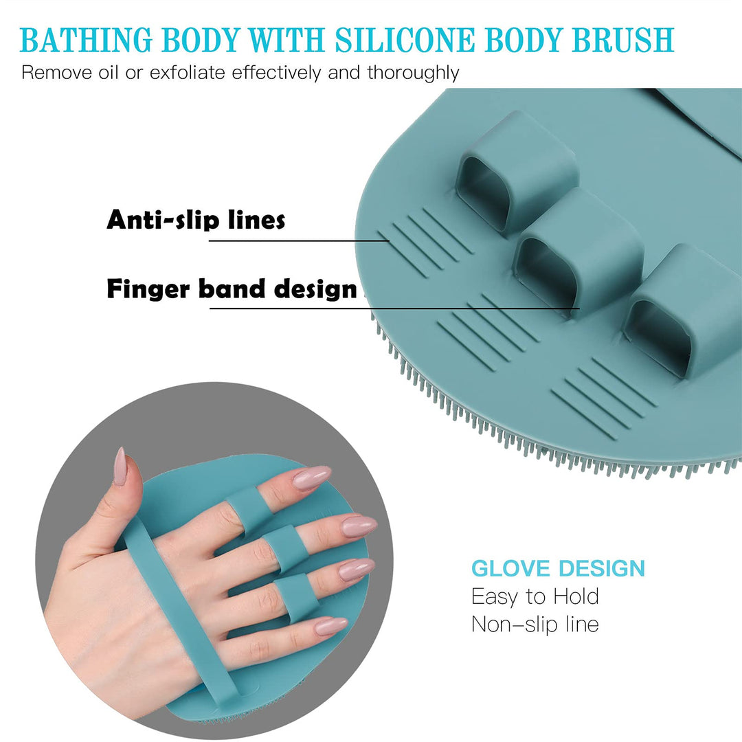 Soft Silicone Body Scrubber Shower Brush Body Wash Bath Exfoliating Glove, Skin SPA Massage Scrub, Fit for Sensitive and All Kinds of Skin (Dark Green)