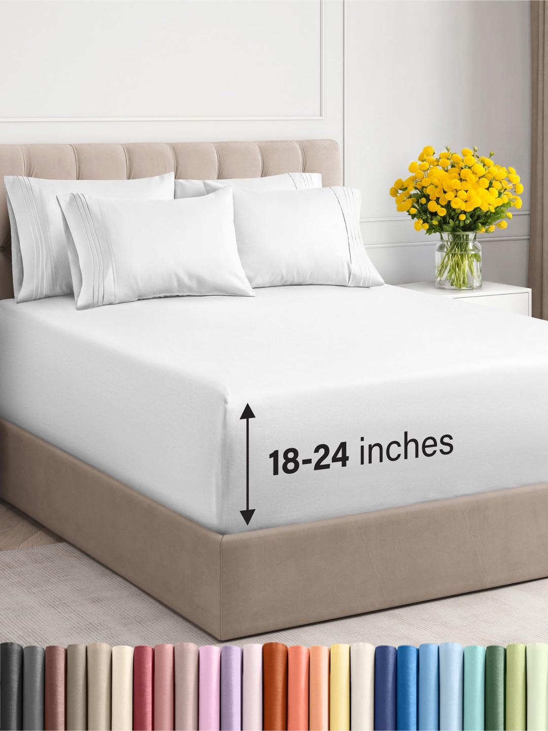 Extra Deep King Sheet Set - 6 Piece Breathable &amp; Cooling Sheets - Hotel Luxury Bedding Set w/18-24 Inch Extra Deep Pockets - Easy &amp; Secure Fit - Super Soft, Wrinkle Free and Comfy - White, King Size