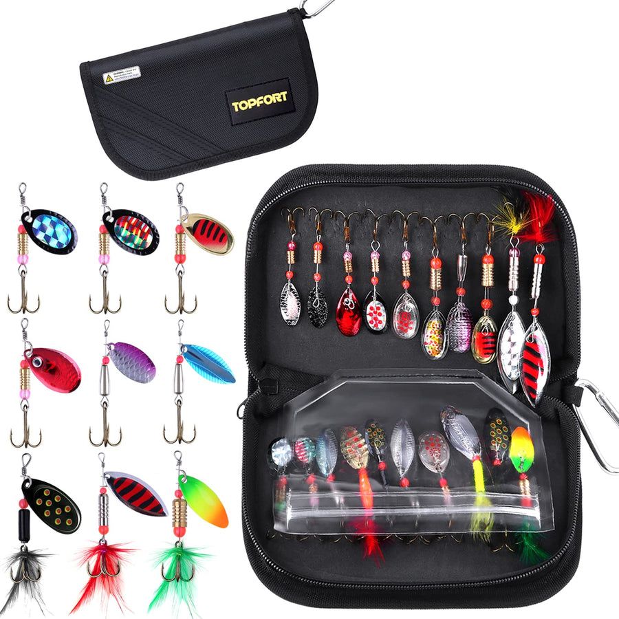 Fishing Lures, Fishing Spoon,Trout Lures, Bass Lures, Spinning Lures,Hard Metal Spinner Baits kit with Carry Bag, Fishing Gift for Men, Father's Day, Birthday