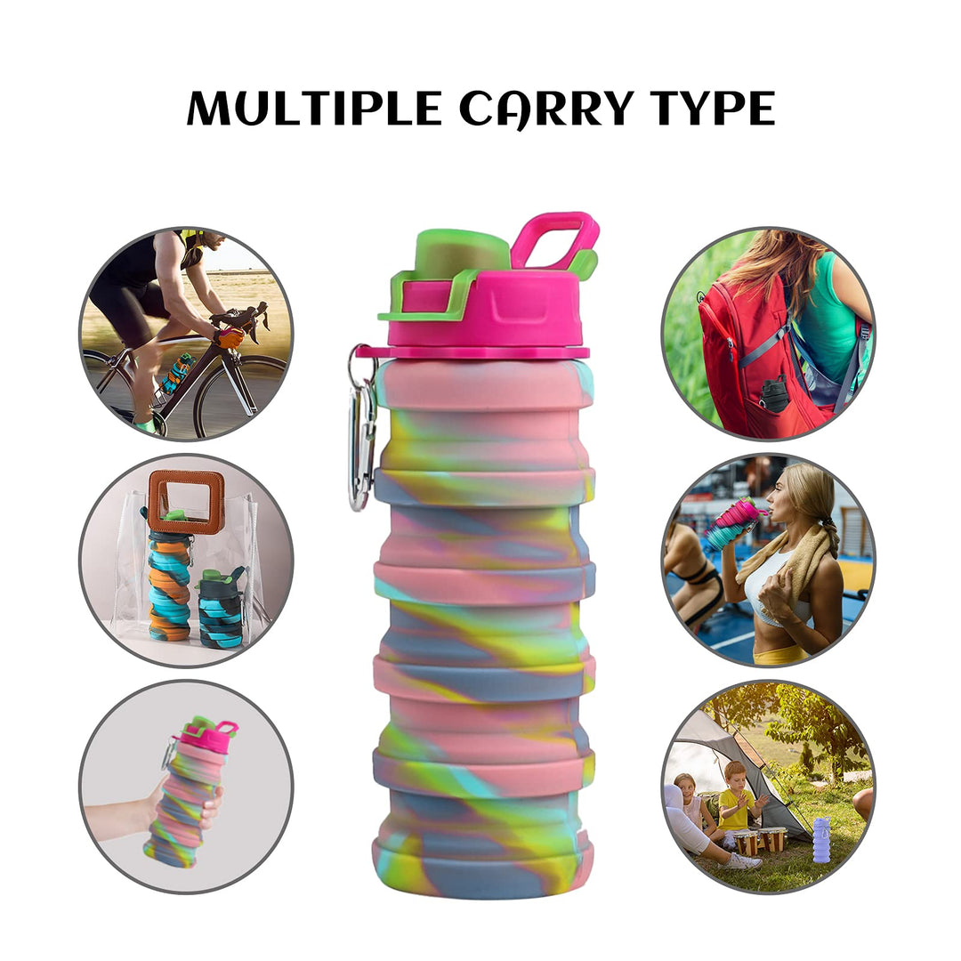 Collapsible Water Bottle-Water Cup 16oz BPA Free Silicone Foldable Water Bottles Kids-Reusable Water Bottle Hiking Travel Water Bottle Collapsible Cup Portable Leak Proof Sports Kids Water Bottle-Gray