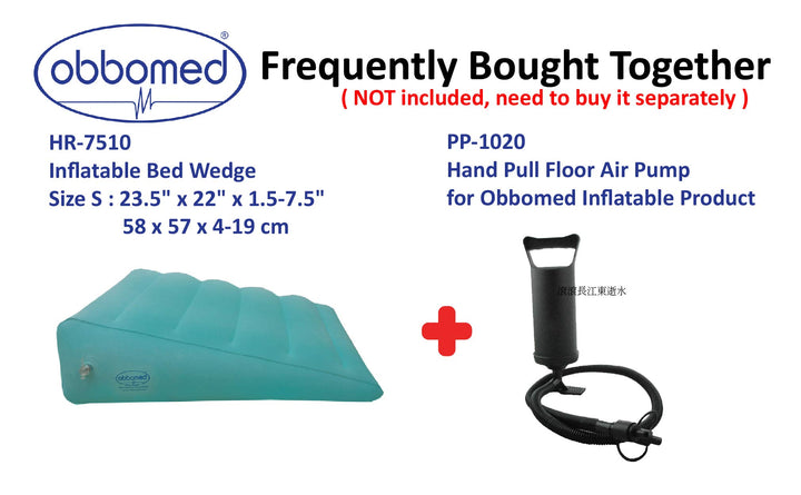 ObboMed HR-7510 Inflatable Portable Bed Wedge Pillow with Velour Surface for Sleeping, Travel, Trip Vacation, Horizontal Indention Prevent Sliding, 23” x 22” x(7.5”~1.5”), Cyan
