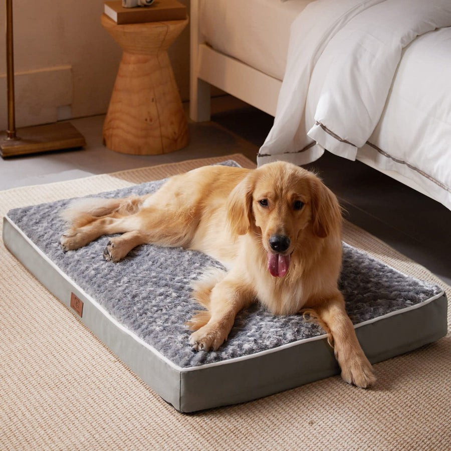 Orthopedic Dog Bed, Pet Bed for Large Dogs, Egg Crate Foam, Soft Rose Plush, Waterproof Removable Cover
