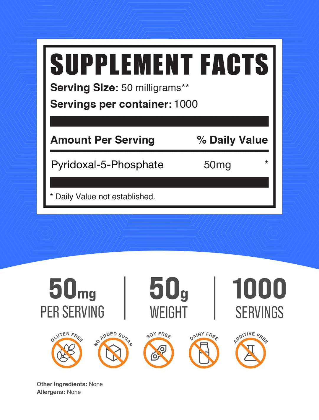 .com Pyridoxal 5 Phosphate Powder - P-5-P Vitamin B6 Supplement, P-5-P 50mg - P5P Supplement, Gluten Free, 50mg of per Serving, 50g (1.8 oz) (Pack of 1)