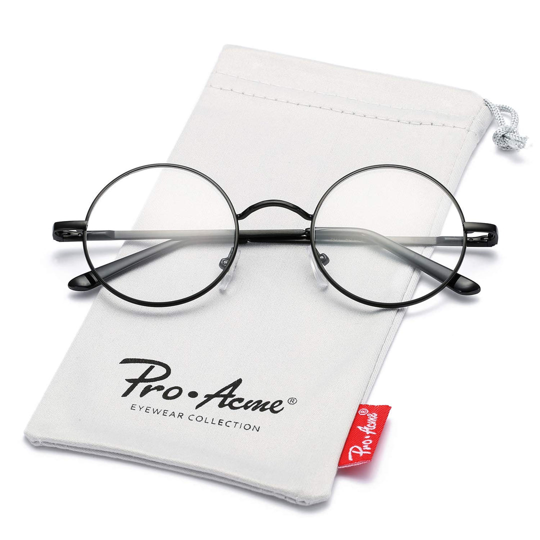 Non Prescription Clear Lens Glasses Retro Small Round Metal Frame (Black)