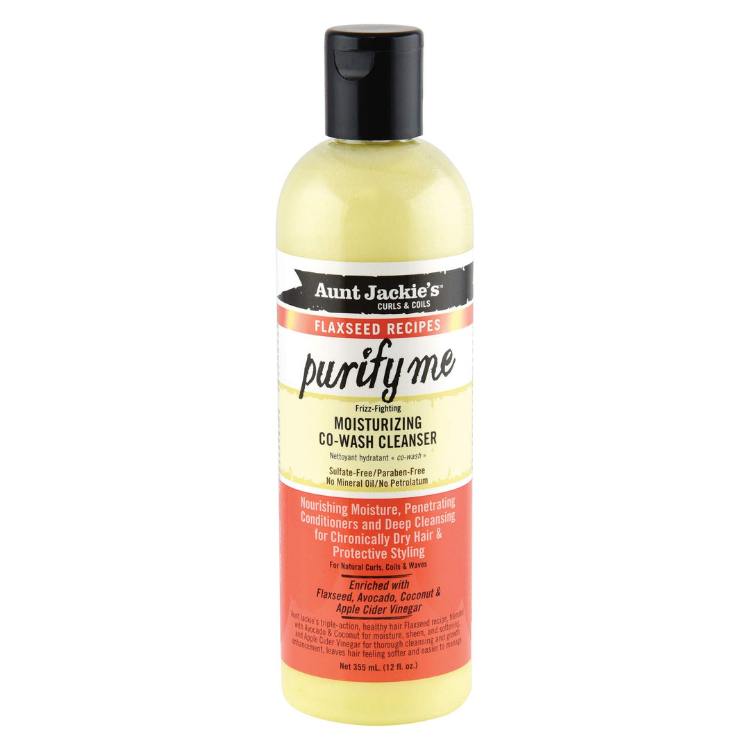 Aunt Jackie&#39;s Flaxseed Recipes Purify Me, Moisturizing Co-Wash Cleanser, Penetrating Conditioners and Deep Cleansing for Chronically Dry Hair, 12 Ounce Bottle
