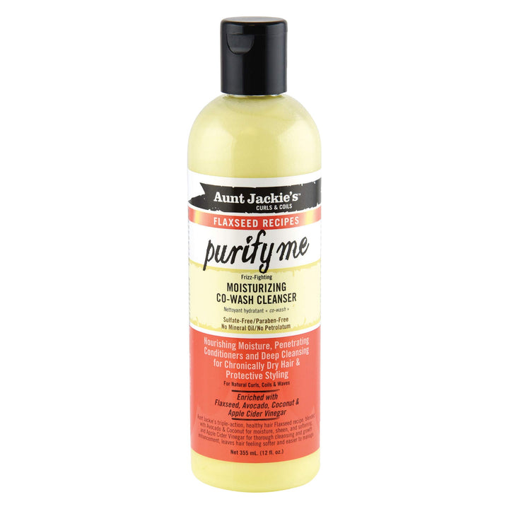 Aunt Jackie&#39;s Flaxseed Recipes Purify Me, Moisturizing Co-Wash Cleanser, Penetrating Conditioners and Deep Cleansing for Chronically Dry Hair, 12 Ounce Bottle