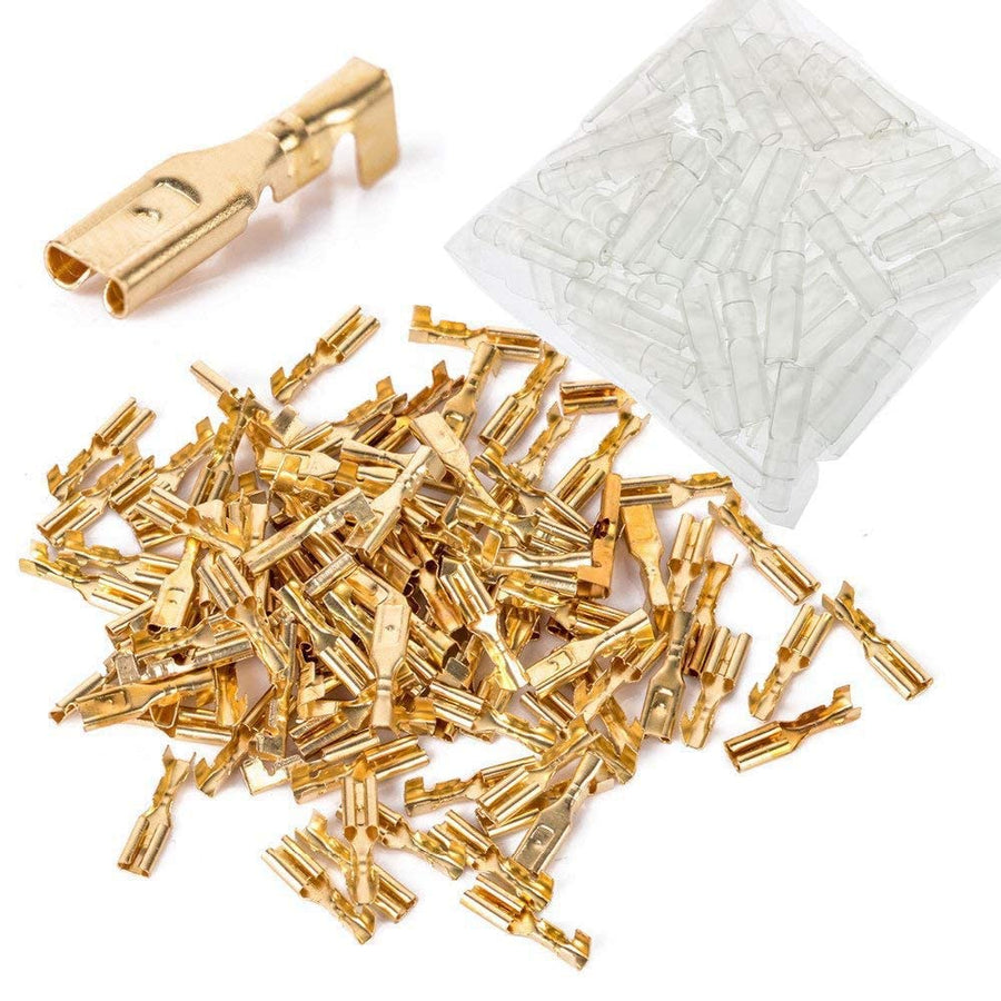MEETOOT 100pcs 2.8mm Gold Female Spade Crimp Terminal w