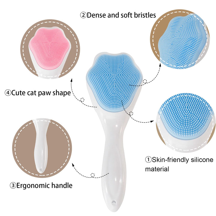 Silicone Face Scrubber Exfoliating Brush, 2 Pack Manual Handheld Facial Cleansing Brush Blackhead Scrubber, Soft Bristles Waterproof for Face Skincare (Blue, Pink)