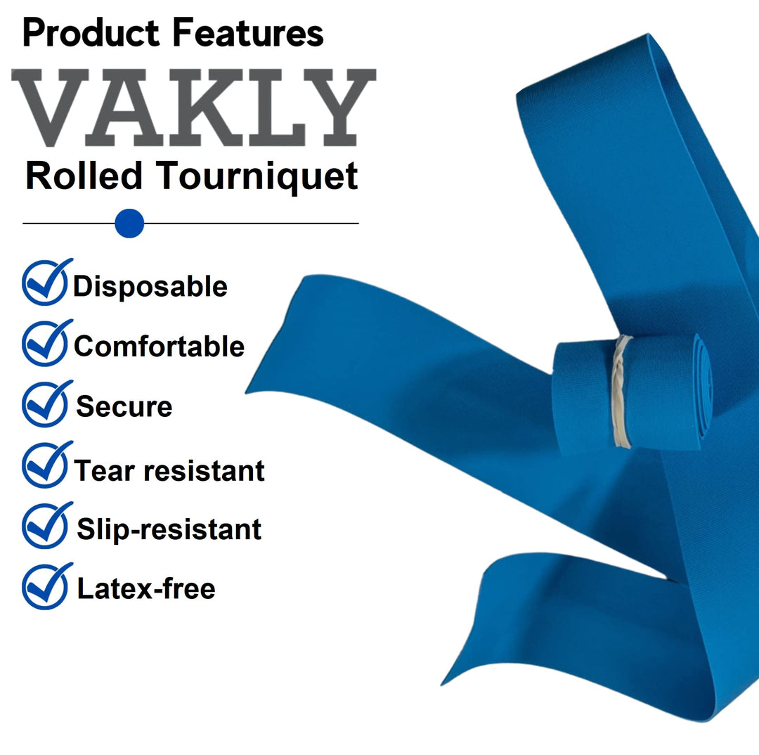 Disposable Tourniquet [Pack of 25] Blue 1 x 18 Inch Long Rolled and Banded Single-Use Elastic Latex-Free First Aid Tourniquets (25)