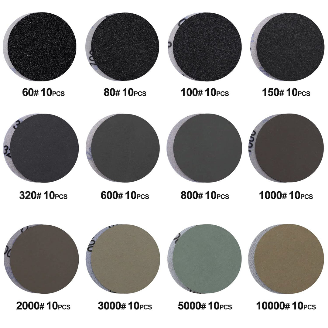 131 PCS 3 Inch Sanding Discs Hook and Loop 60 to 10000 Wet Dry Sandpaper with 1/8&amp;1/4 Shank Backing Pad, Polishing Pads and Buffering Pad for Drill Grinder Rotary Tools, Wood Metal Jewelry