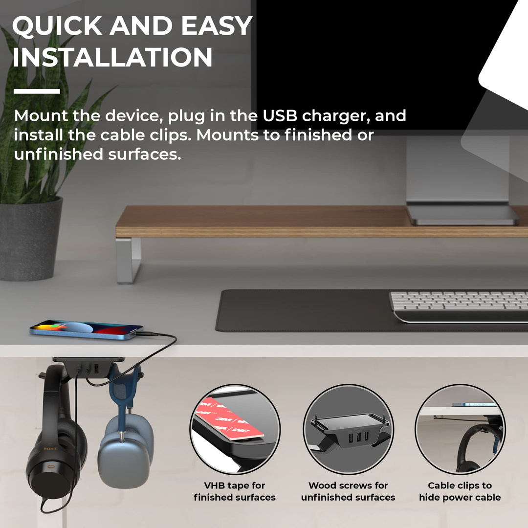 HumanCentric Hook and Charge Headphone Hanger with USB 