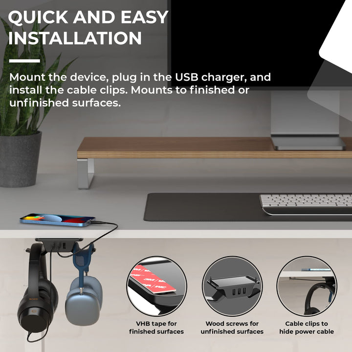 HumanCentric Hook and Charge Headphone Hanger with USB 