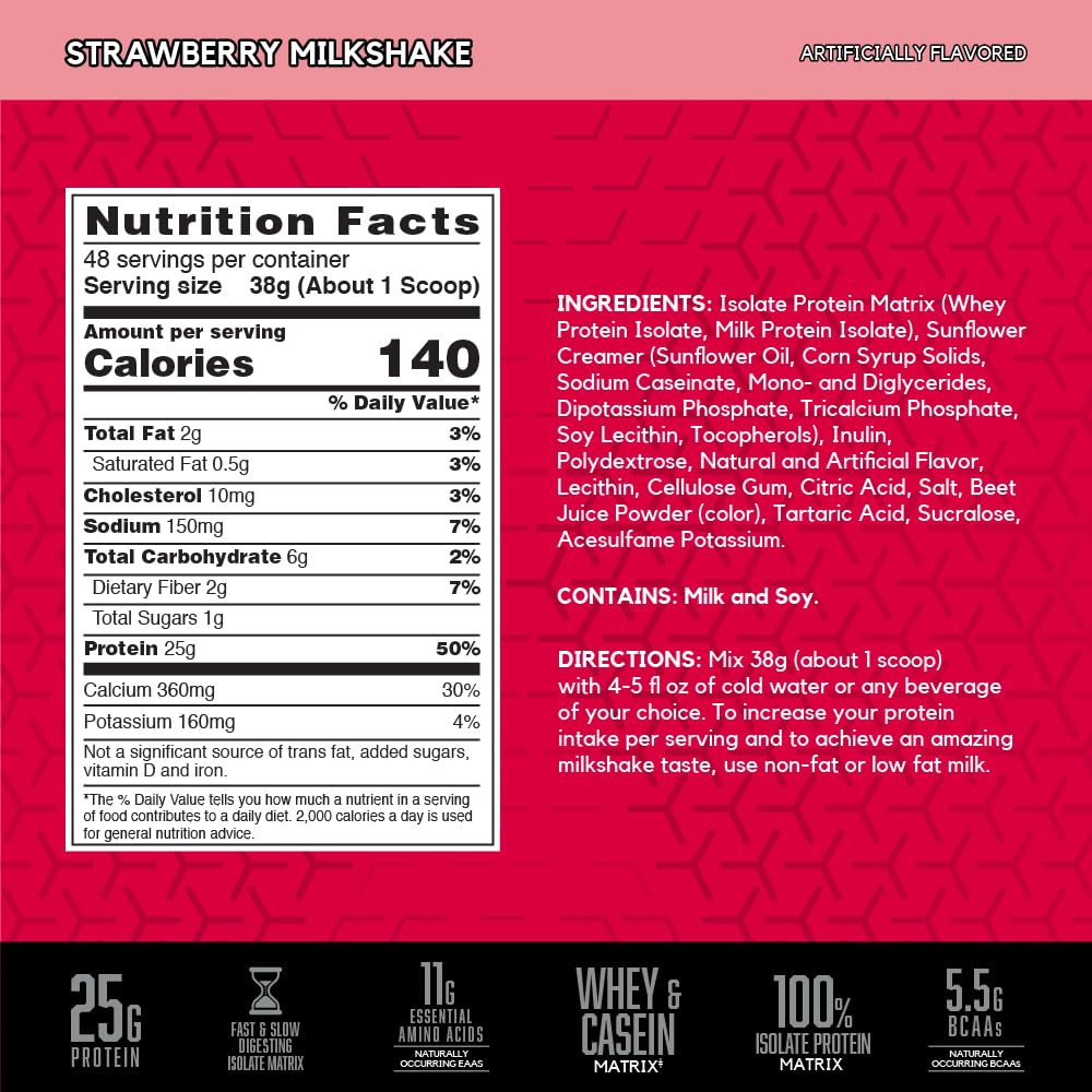 SYNTHA-6 Isolate Protein Powder, Strawberry Protein Powder with Whey Protein Isolate, Milk Protein Isolate, Flavor: Strawberry Milkshake, 48 servings