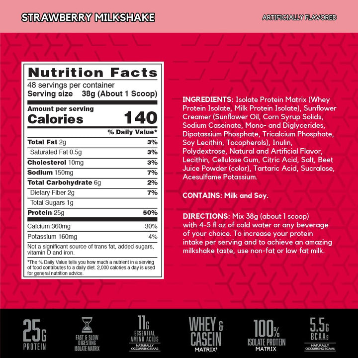 SYNTHA-6 Isolate Protein Powder, Strawberry Protein Powder with Whey Protein Isolate, Milk Protein Isolate, Flavor: Strawberry Milkshake, 48 servings