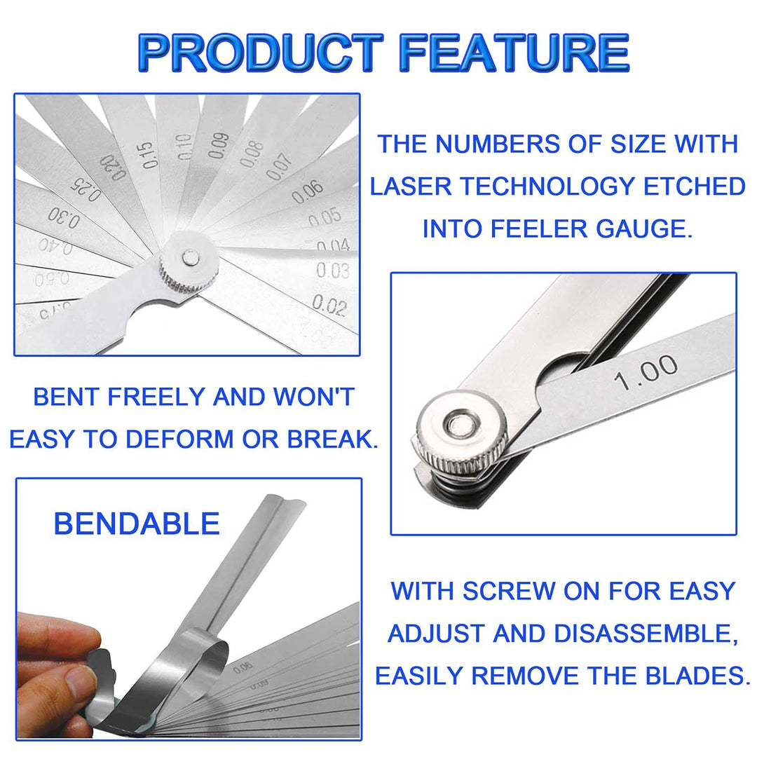 JONMON Feeler Gauge, 17 Blades 0.02-1mm Stainless Steel