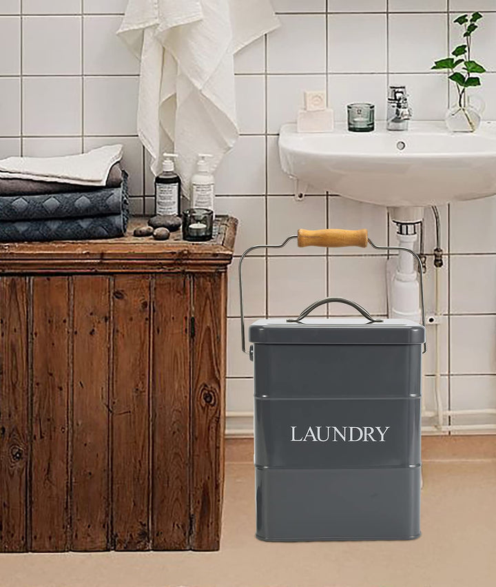 Laundry Powder Bin, Washing Powder Storage Tin with Scoop, Airtight Lid &amp; Handles, Laundry Detergent Powder Storage Box - Perfect for Holding Pods Tablets Capsules Powder Detergent-Gray