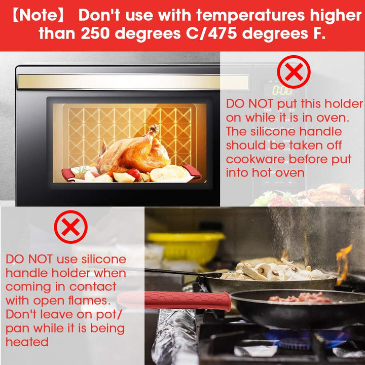 Silicone Hot Handle Holder Cover Set Assist Pan Handle Sleeve Pot Holders Cast Iron Skillets Handles Grip Covers Non-Slip Heat Resistant for Griddles Metal Frying Pans Aluminum Cookware (L, Red)