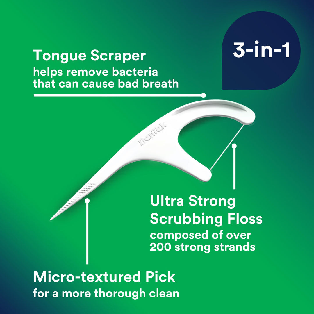 DenTek Triple Clean Floss Pick | 3X Clean: Removes Plaque & Food and Fights Bad Breath | 90 Picks