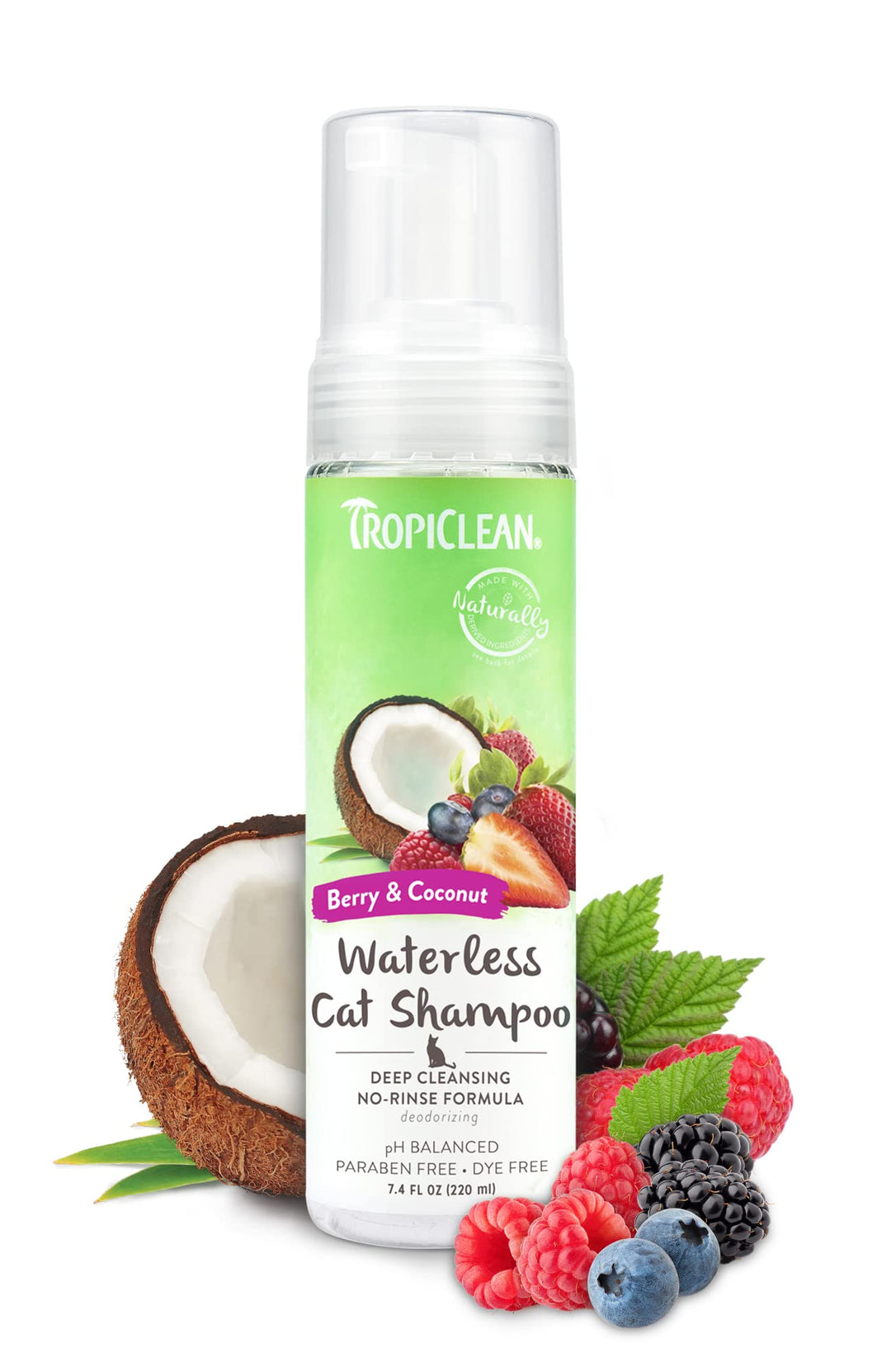 Berry Coconut Waterless Cat Shampoo | Deep Cleansing Dry Shampoo for Cats | Natural Cat Shampoo Derived from Natural Ingredients | Made in The USA | 7.4 oz.