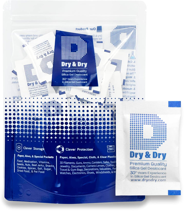 Dry &amp; Dry 2 Gram [100 Packets] Silica Gel Packets Desiccants, Silica Packets - Rechargeable Silica Gel Packs, Silica Gel Packets, Desiccants Packets, Silica Gel